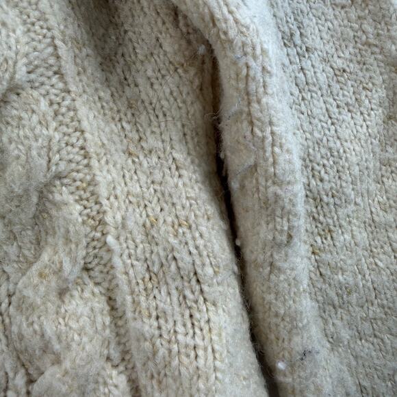 LL Bean L Large Cardigan Sweater Ivory Wool Blend Fisherman Cable Knit Grandma - Picture 4 of 10